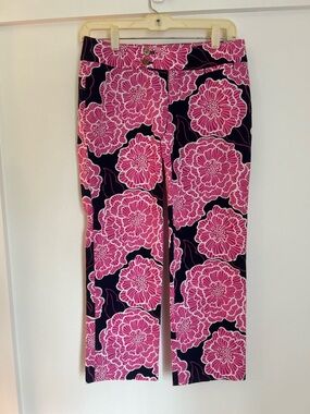 Lilly Pulitzer Palm Beach Fit Cropped Pink and Navy Floral Pants Size 0